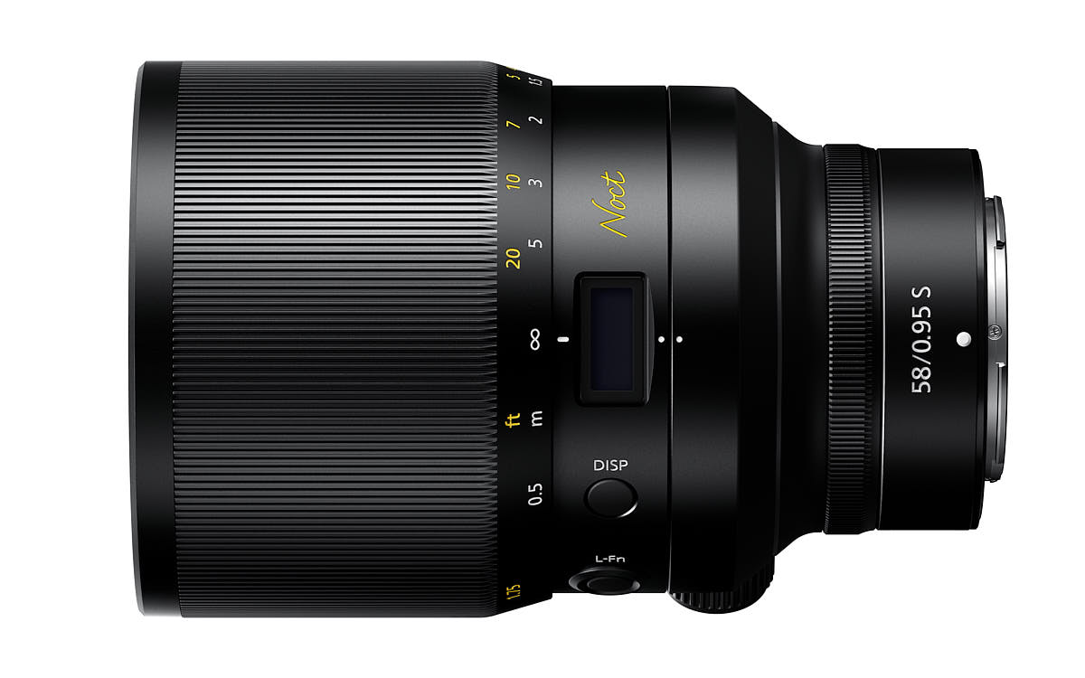 Noct Nikkor on a white background.