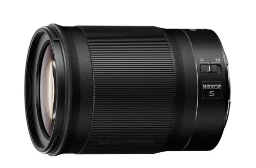 Nikkor 85mm F1.8S mirrorless lens, no caps, side on.