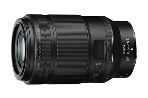 Nikon Nikkor Z 105mm F2.8S no caps on a white background