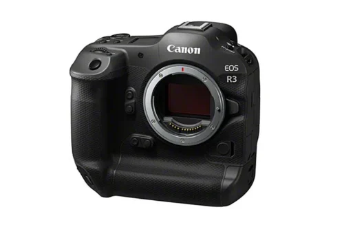 Canon EOS R3 on a white background.