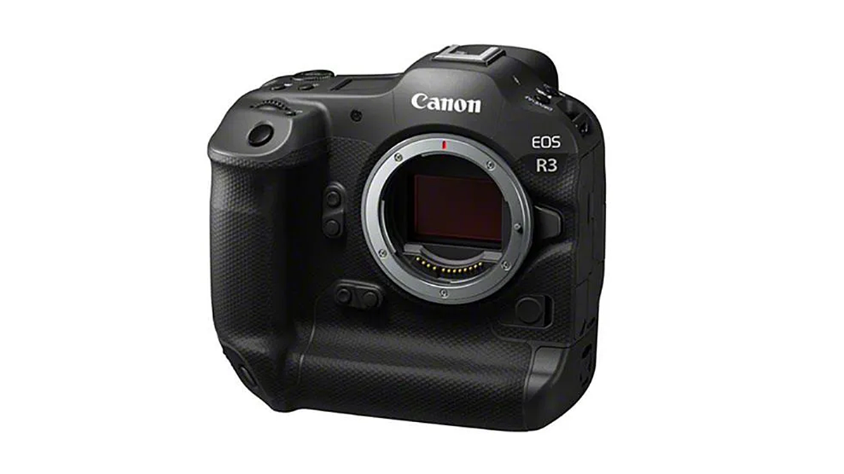 Canon EOS R3 on a white background.