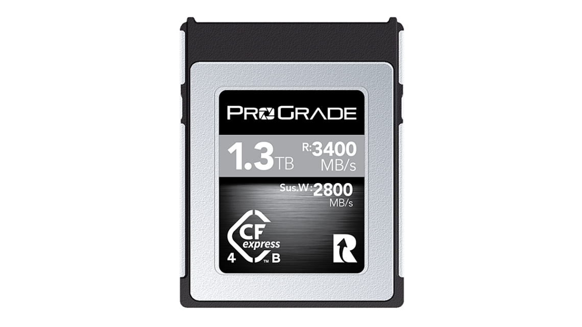 This is a new CFexpress card with a ProGrade sticker on the front. This card, featuring the last type 4.0 spec, has a sustained 2800MB/s write speed.