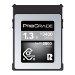 This is a new CFexpress card with a ProGrade sticker on the front. This card, featuring the last type 4.0 spec, has a sustained 2800MB/s write speed.