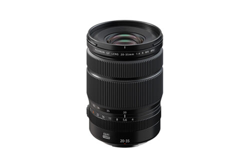 Fujinon GFX 20-35mm F4R WR lens standing up-right
