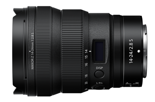 Nikon Nikkor Z 12-24mm F2.8S top but showing a blacked out LCD.