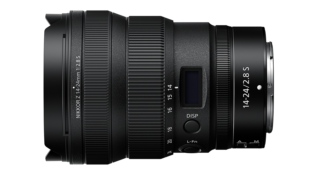 Nikon Nikkor Z 12-24mm F2.8S top but showing a blacked out LCD.