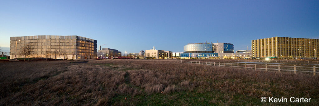 Panorama showing buildings at twilight