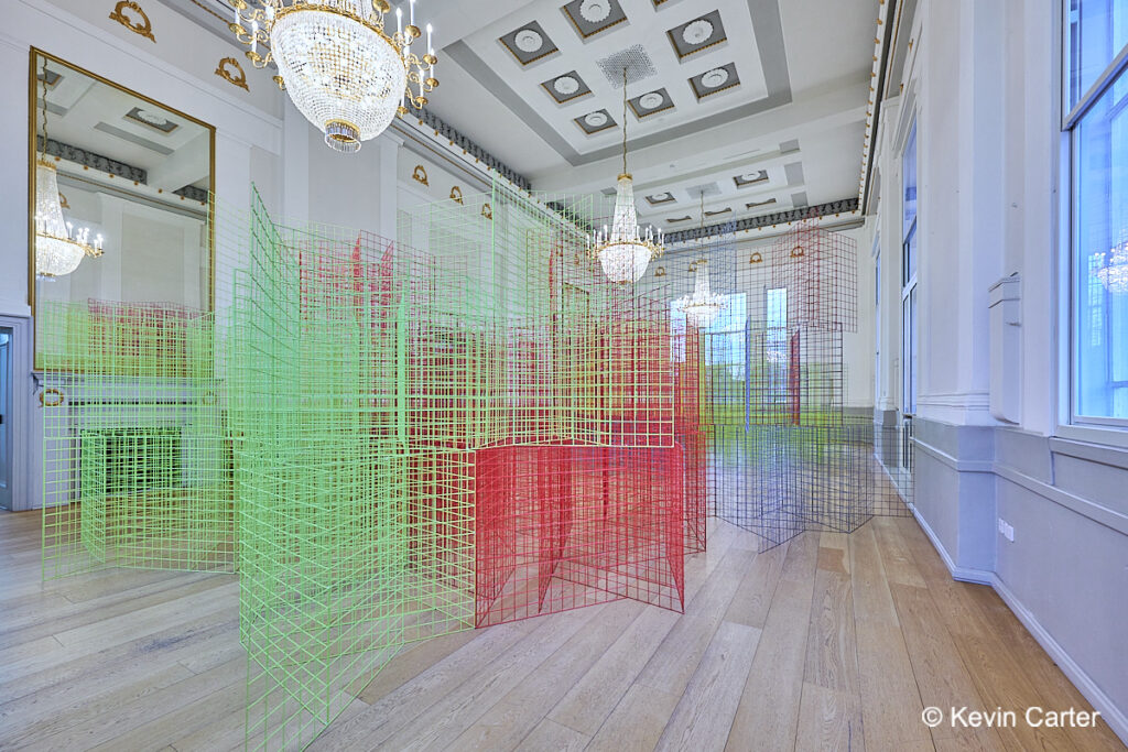 Photo of the installation N0. 670. Mesh by Rana Begum on the top floor a large room.