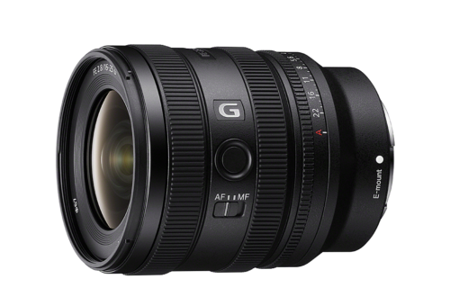 Sony FE 16-25mm F2.8 G zoom lens on a white background