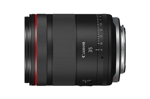 Canon 35mm F1.4 RF on a white background