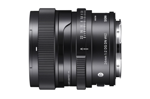 Beautiful little Sigma 24mm F2 DG DN C lens on a white background.