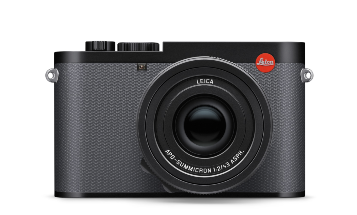 Leica Q3 43 with its distinctive yet subtle grey leather cover.