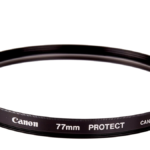 Glass 'Protector' filter made by Canon on a white background.