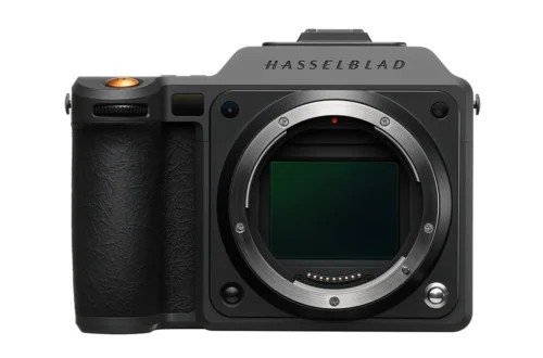 A new Hasselblad camera without a lens on a white background.