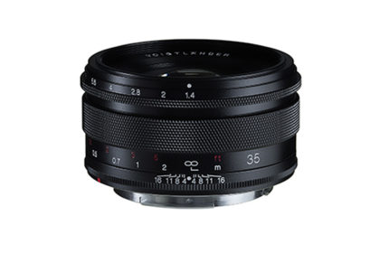 Voigtländer 35mm F1.4 RF lens on a white background
