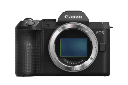 Canon EOS R8 Mark II mirrorless camera body, shown from the front.